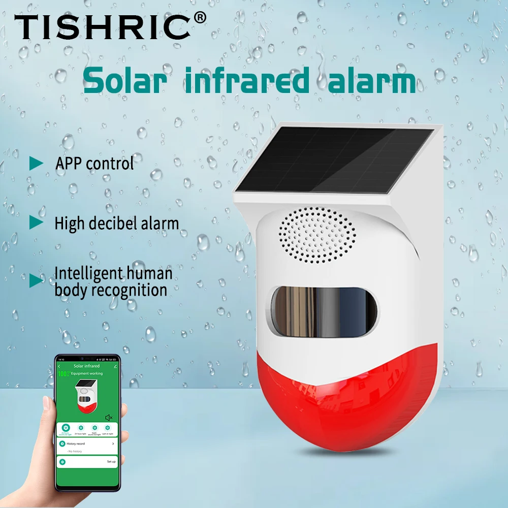 

TISHRIC CT80W Solar Outdoor WiFi Infrared Alarm Outdoor Waterproof Alarm Smart Home Automation Solar Charging TUYA APP Control