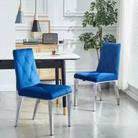 2Pcs Home Modern Minimalist Furniture Luxury Home Furniture Dining Room Chairs Chrome Legs Velvet Fabric Dining Chair Dark Blue