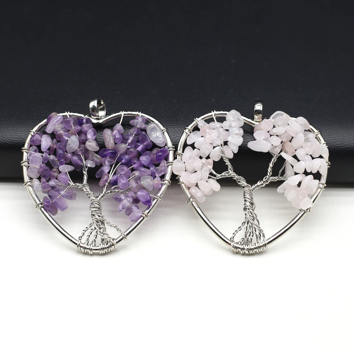 

Tree of Life Rose Quartz Amethyst Natural Gravel Stone Heart Pendant Jewelry Making Necklace Earring Accessorie Gift Party Decor