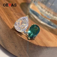 oevas 100 925 sterling silver 812mm emerald high carbon diamond resizable rings for women sparkling wedding party fine jewelry