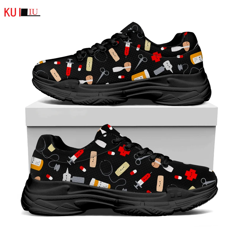 

KUILIU Black Cartoon Icons Design Women Platform Sneaker Increase Flat Track Trainers Paris Fashion Brand Designer Sport Shoes
