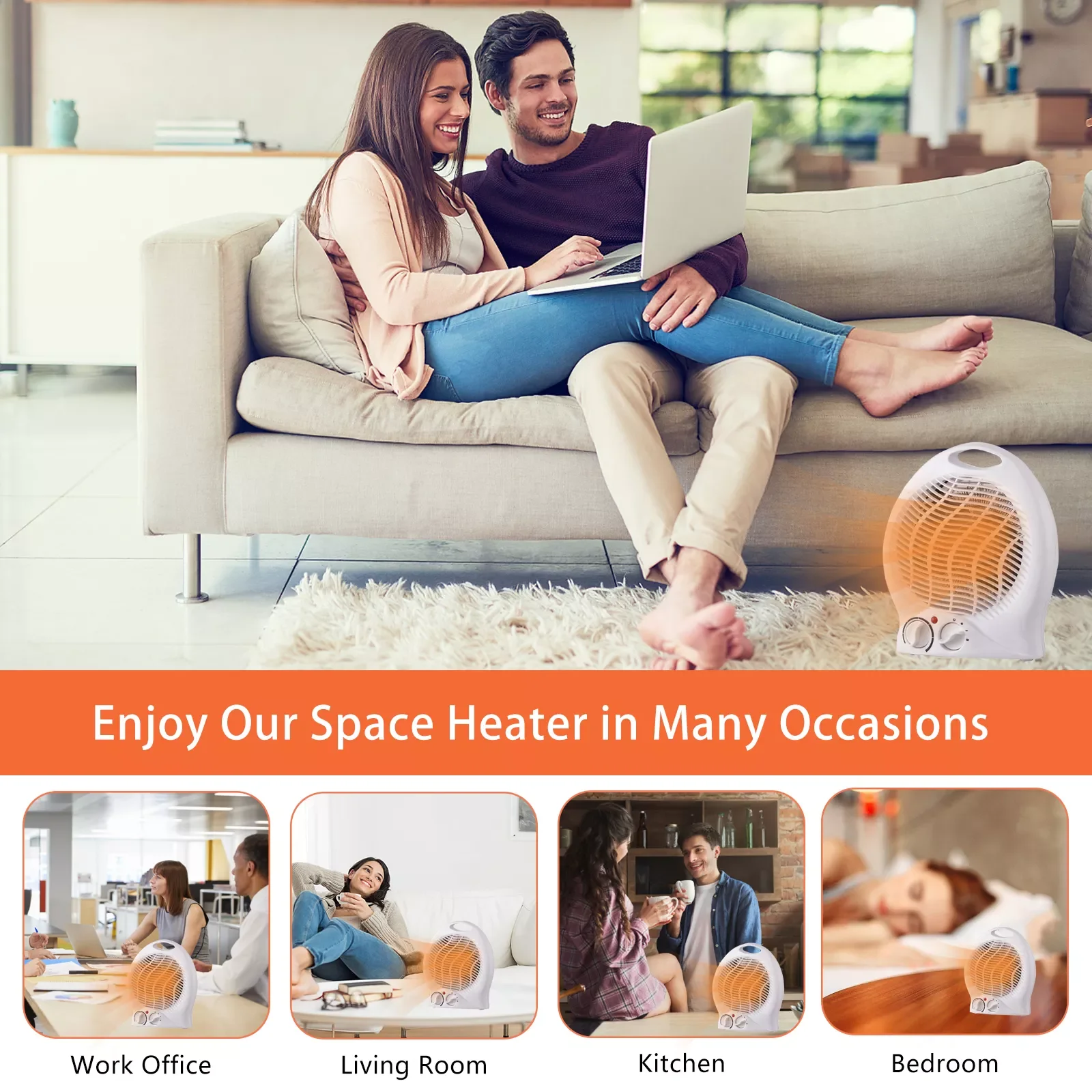 

Portable Electric Space Heater Adjustable Thermostat Fan Heater For Home Office Bedroom Floor Table Desktop Heater 2000W