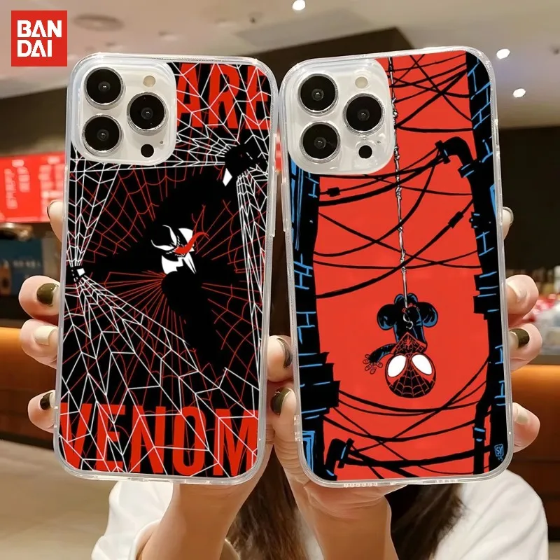 

BANDAI Spiderman Phone Case For Iphone 13 11 12 Pro Max Mini 6 6s 7 8 Plus X XR XS XSMax SE2020 Transparent Funda Shell Cover