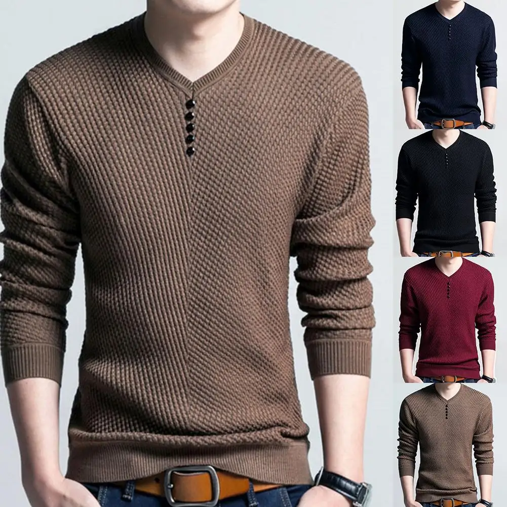 

Men's Solid Color V-neck long-sleeve 2021 pullover sweater knit pullover