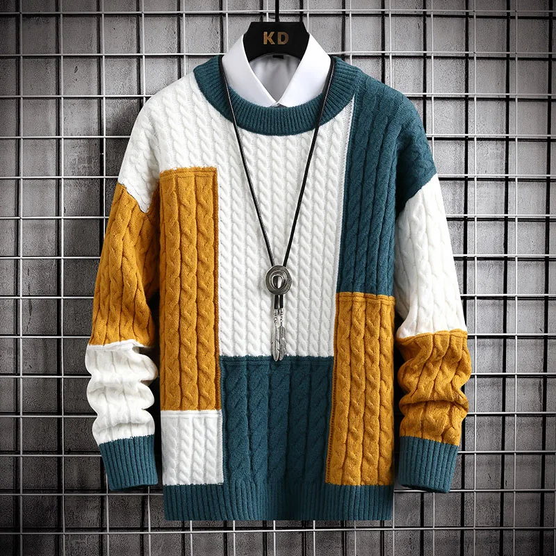 Men Pullover Sweaters Shirts Harajuku Mens Knitted Sweater Autumn Winter Tops Men Casual Clothes Crewneck Chunky Knit Cardigan