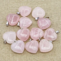 new natural rose quartz crystal pink heart necklace pendants charms diy making fashion jewelry gift accessories wholesale 12pcs