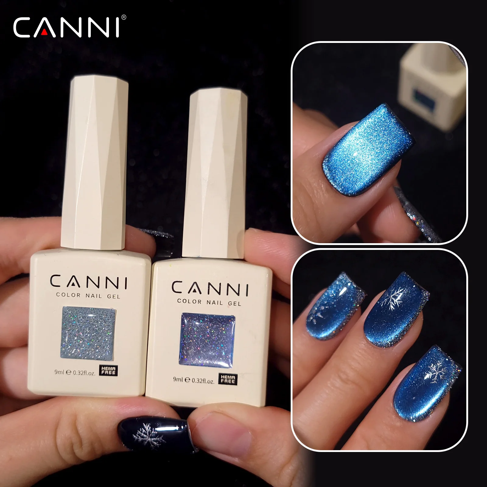 Фото Набор гель-лаков CANNI Cat Eye, 8 шт./компл., 9 мл, без TPO/HEMA, смываемый, для УФ/LED ламп, ультраглянцевый, с блестками, полуперманентный гель №3