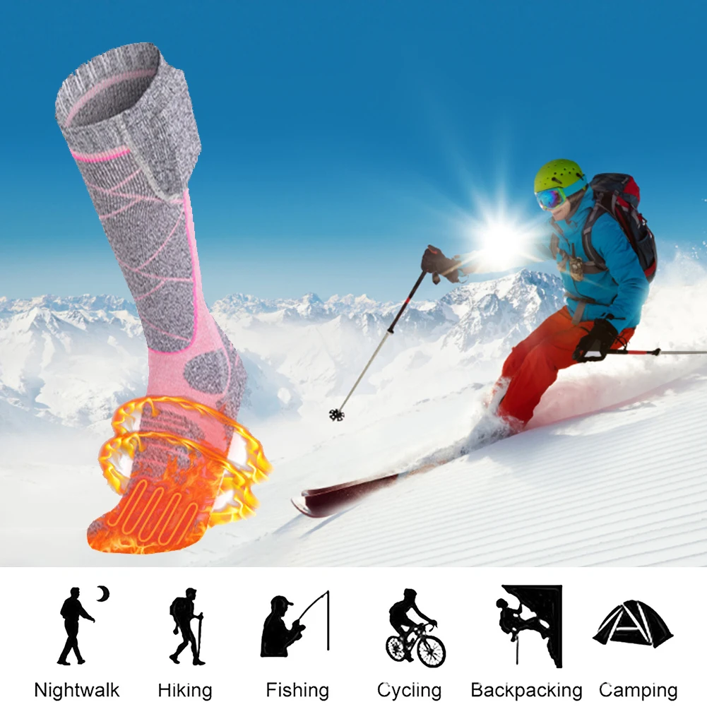 

Электрические теплые носки для ног, 3,7 в, с аккумулятором, эластичные удобные регулируемые носки с 3 режимами для рыбалки, кемпинга, пешего туризма, катания на лыжах