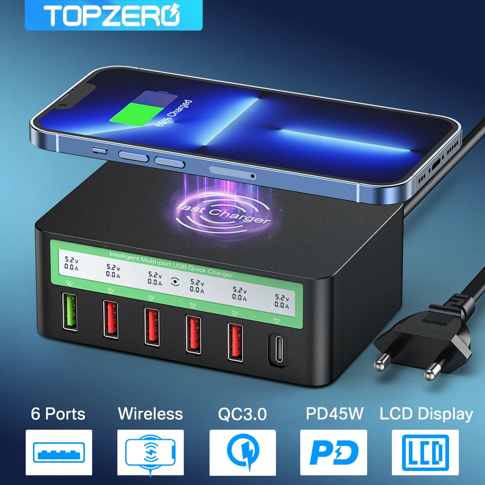 100 Вт мульти USB зарядная станция HUB QC3.0 PD быстрое зарядное устройство адаптер телефон USB C зарядное устройство беспроводное зарядное устройство для iPhone 13 12 X Xiaomi