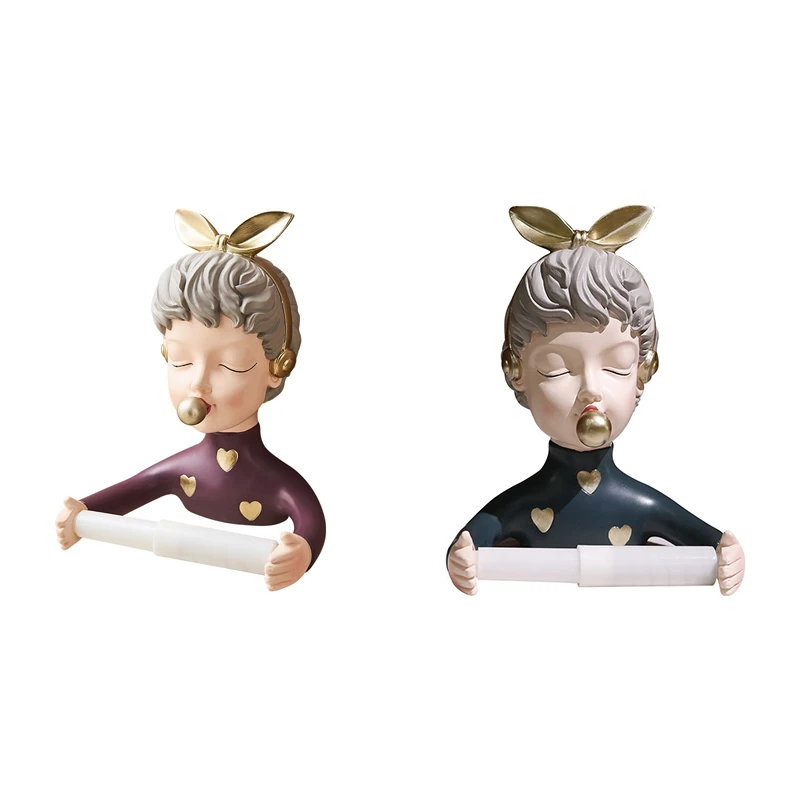 

Nodic Creative Cartoon Bubble Girl Toilet Paper Towel Holder Tissue Box Napkin Case Wall Hanging Decoration Ornament