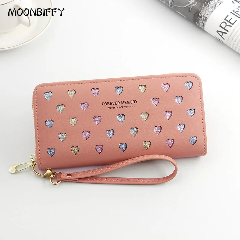 

Women Wallet Long Love Heart Hollow Design Purse for Phone Leather High Capacity Card Holder Clutch Wallets Carteras Para Mujer