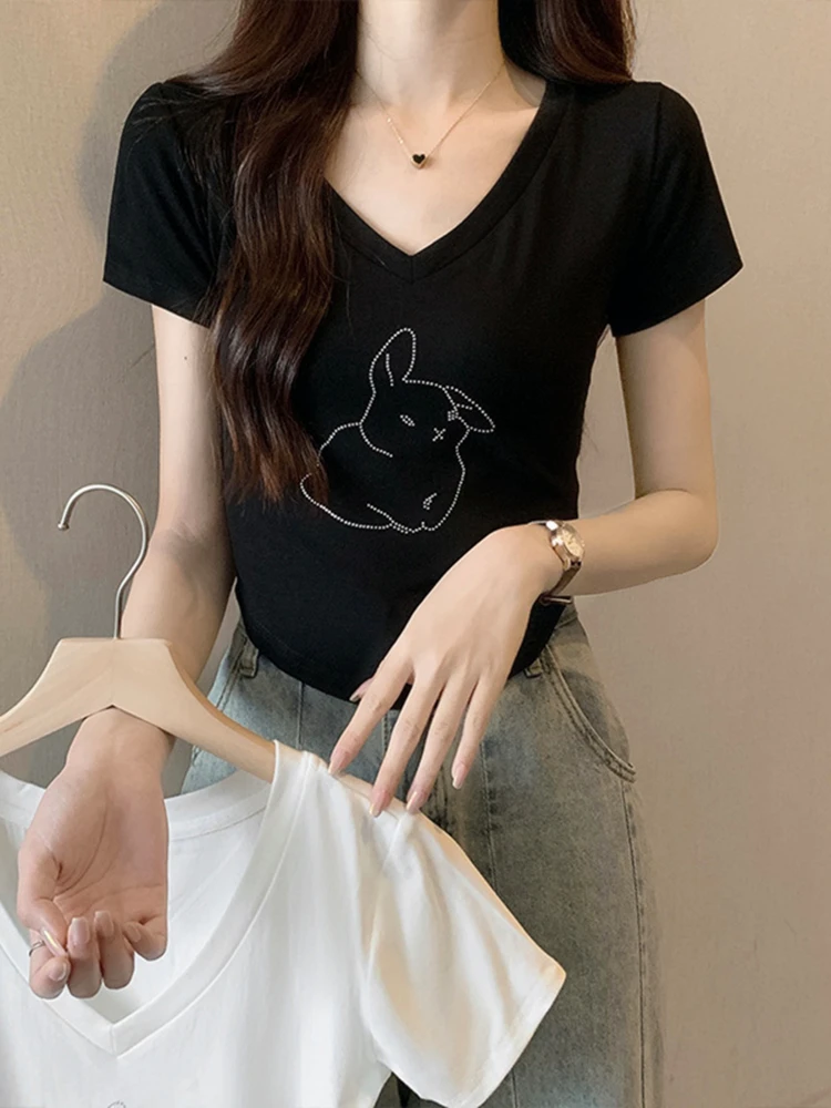 

Cotton T Shirt Women Short Sleeve Tees 2023 Summer New Short Top