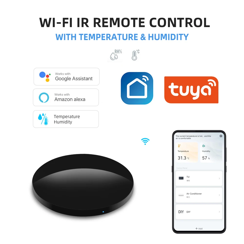 

Tuya IR Remote Control WiFi Bluetooth Dual Mode Built-in Temperature Sensor Works With Alexa Google Home Yandex Alice