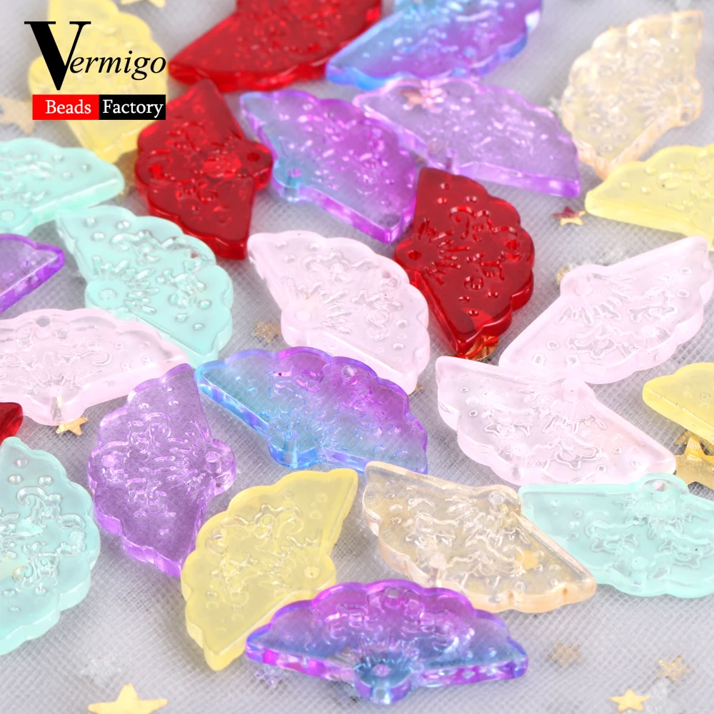 10 шт., стеклянные бусины в форме веера, 27 х15 мм