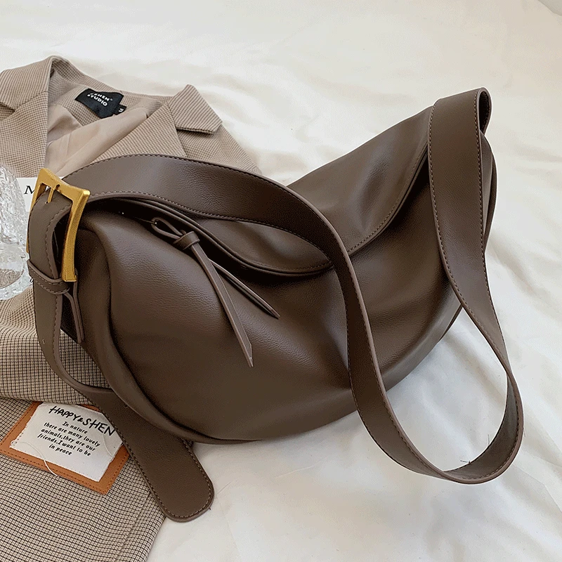

Сумки через плечо для женщин, роскошные вместительные однотонные мягкие сумки на ремне, повседневные дорожные сумки-Хобо в винтажном стиле