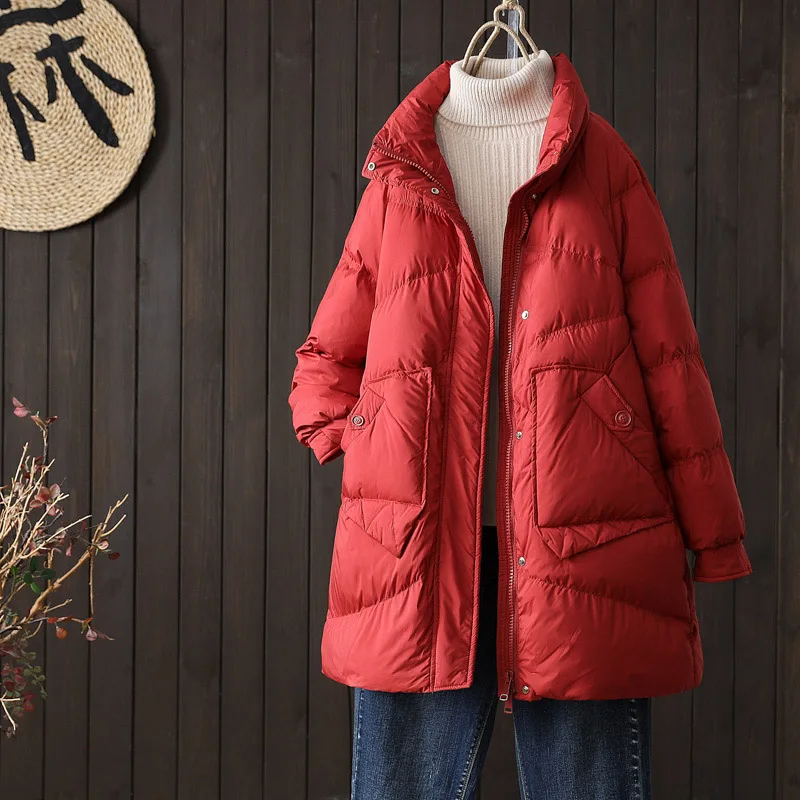 New Winter Women Stand Collar 90% White Duck Down Parkas Female Thick Warm Winter Down Coat Zipper Ladies Outwear