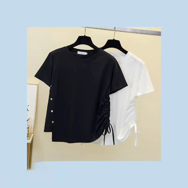 

Футболка женская хлопковая базовая с круглым вырезом, однотонная Повседневная Свободная рубашка с коротким рукавом, модный топ белого, черного цветов, большие размеры 4XL, на лето