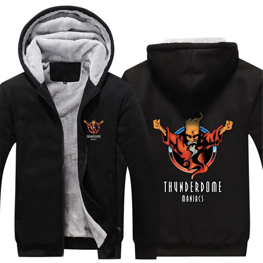 

2024 New Men's Thunderdome Printing Winter Thicken Solid Color Zipper Hoodie Jackets Cotton Warm Fleece Sports Clothes Coat