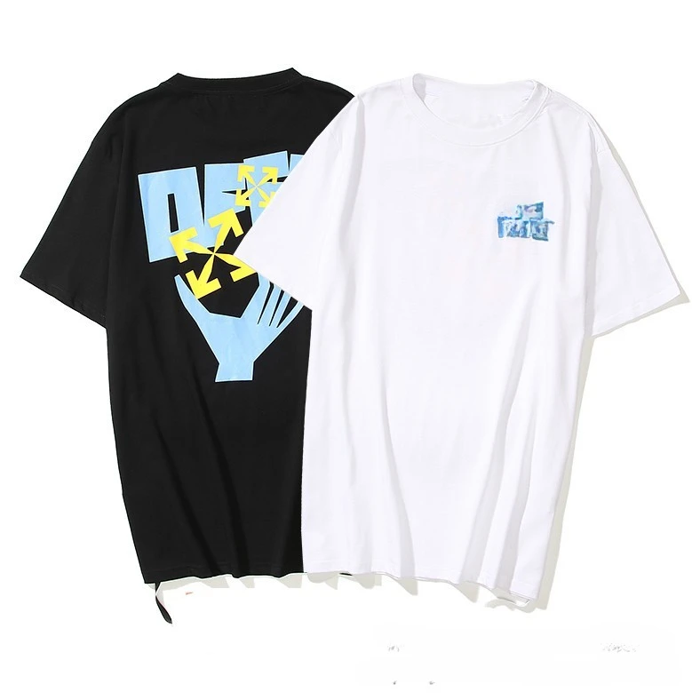 

Hip Hop Off Casual Harajuku Street Dress Pullover Loose O-neck Men's and Women's White Tree embroidery Short Sleeve T-shirt Top