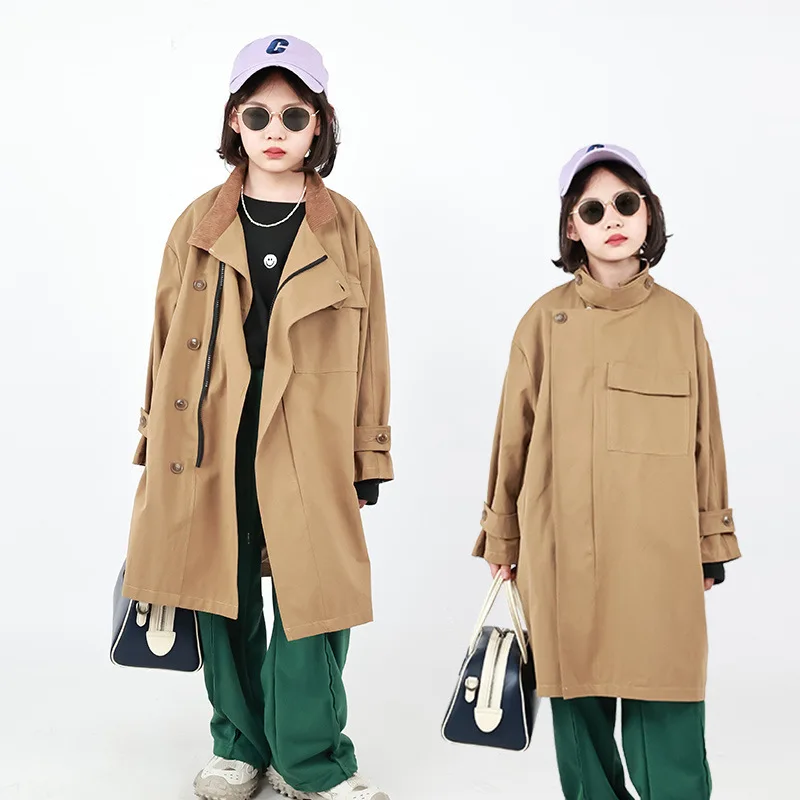 

Trench Coats for Girls Autumn 2022 Khaki Mid-length Children's Jacket Fashion Casual Teen Kids Windbreaker 10 12 Years Outerwear