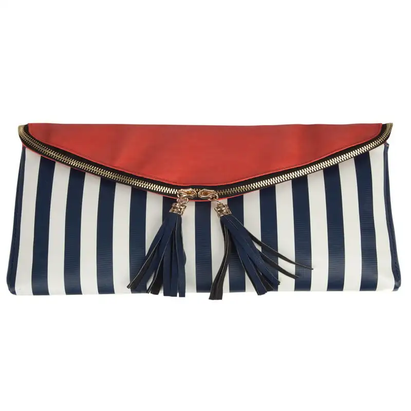 

Women's Striped Crossbody Clutch with Adjustable Vegan Leather Strap
