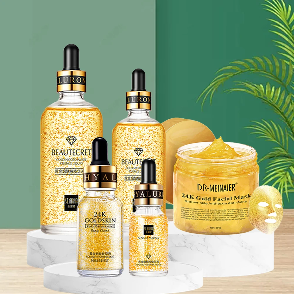 

Face Care Set 24K Gold Niacinamide Essence Liquid Sooth Brighten Skin Tone Golden Collagen Sleeping Face Mask Moisturizing Skin