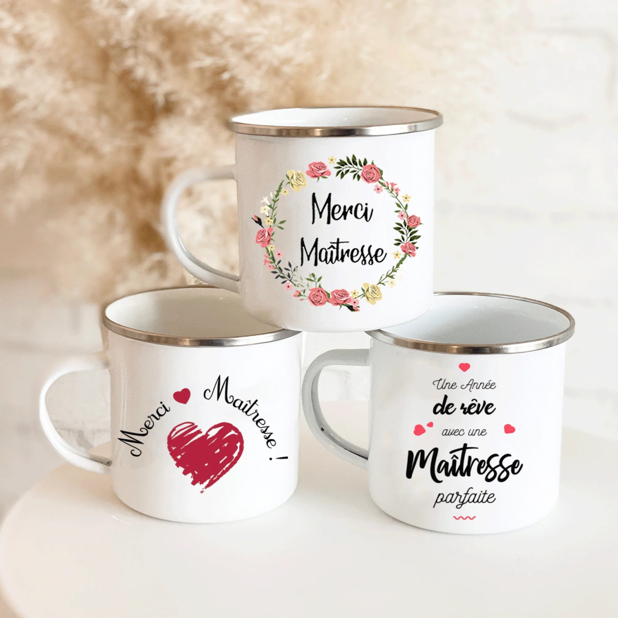French Flower Printed Enamel Mugs Creative Coffee Mug Milk Wine Beer Drink Juice Cup School Home Handle Drinkware Teacher Gifts