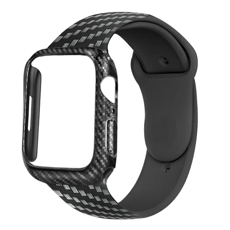 

Case+Strap For Apple Watch band 44mm 40mm 45mm/41mm 42mm 38mm Carbon Fiber silicone watchband bracelet iwatch serie 3 5 6 SE 7