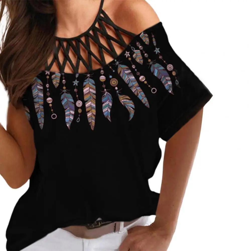 

Female Popular Round Neck Printed Blouse Women Ladies Pullover Loose Streetwear