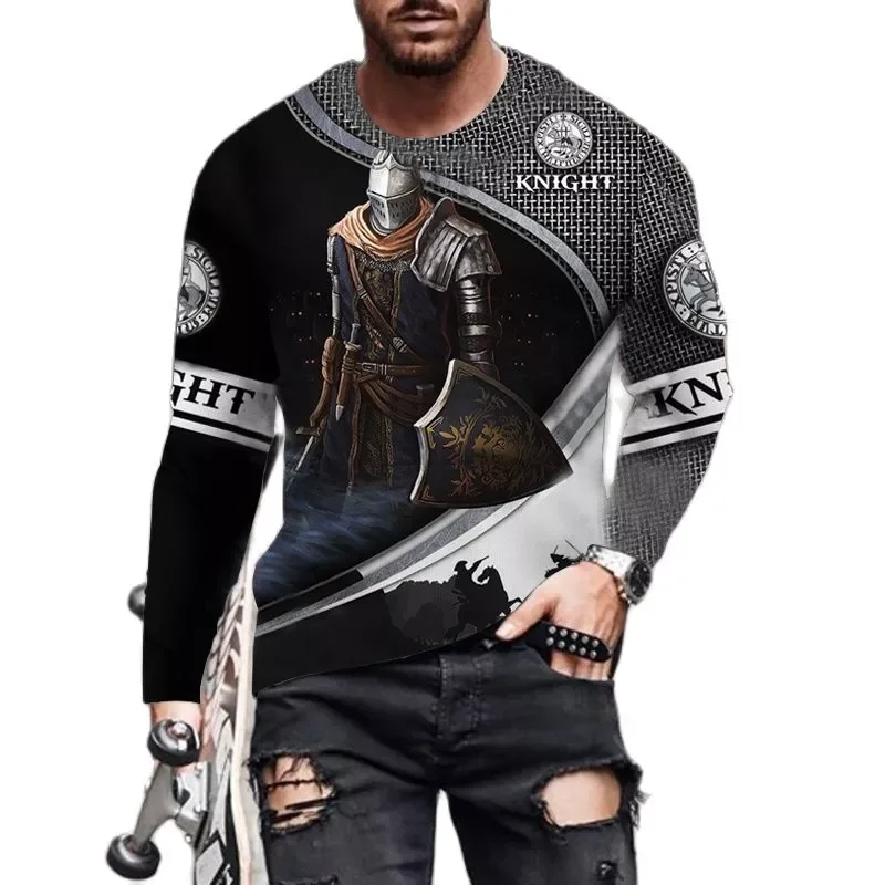 

Retro Samurai Pattern Knights Templar 3D Printed Men's T-shirts Streetwear Loose Spring Autumn Long Sleeve Oversized T Shirt 5XL