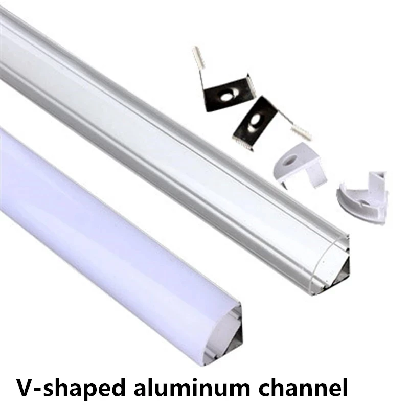 

2-26pcs/lot 0.5m/pcs 45 degree angle perfil aluminio for 5050 5630 LED strips Milky/transparent cover strip aluminum profile