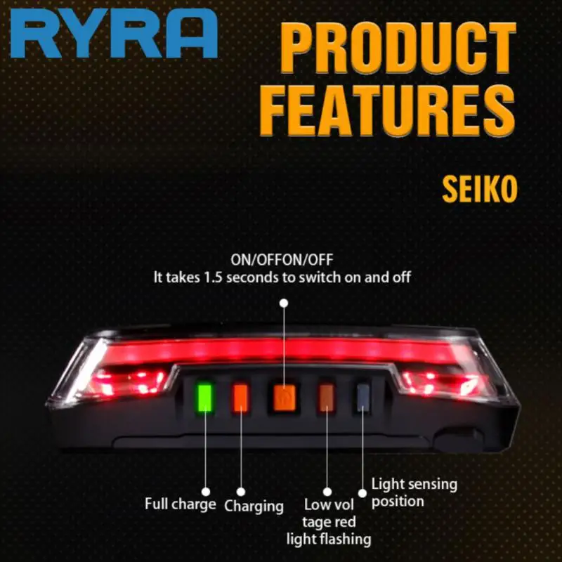 

Велосипедный задний фонарь, водонепроницаемый, с Usb-портом, 2000 мА, 8 режимов вспышки, беспроводной фонарик на руль, задний фонарь, индикатор з...