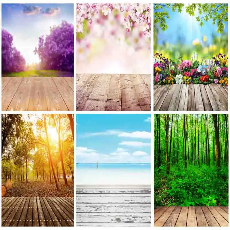 

Vinyl Custom Spring Flower Forest Wooden Floor Backgrounds Sky Sea Baby Portrait Photo Backdrops Studio Props 211025 ZLSY-85