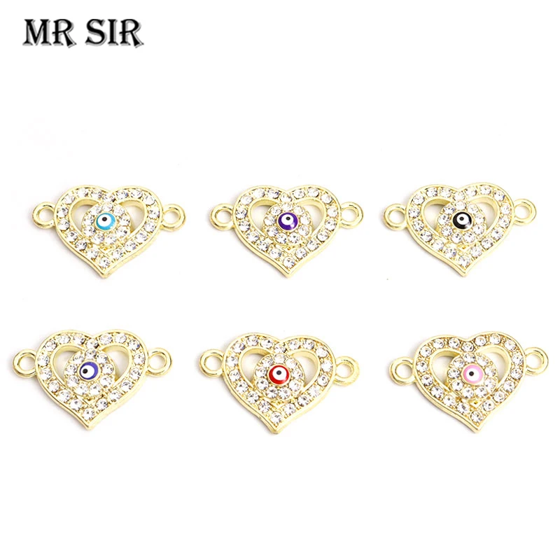 

10pcs Heart Shape Turkish Evil Eye Enamel Charms Connectors Amulet Evil Nazar Eye Inlaid Rhinestone Crystal Pendants Accessories