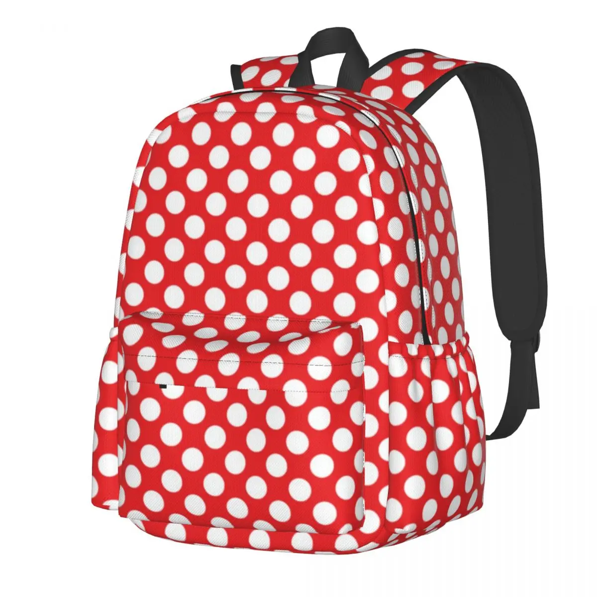 

Vintage 80S Backpack Female Red and White Polka Dots Durable Backpacks Polyester Modern High School Bags Daily Custom Rucksack