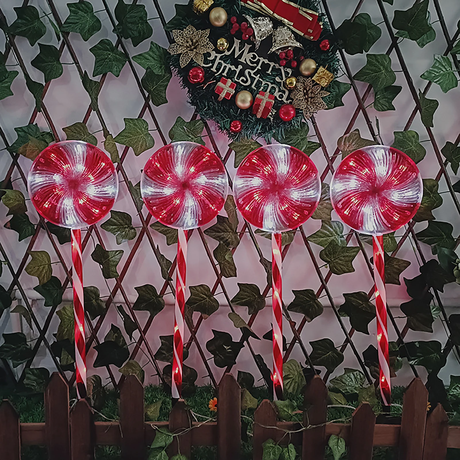 

Solar Lollipop Stakes Light Xmas Ornament LED Christmas Decorative Lamps Holiday Atmosphere Decor 5-in-1 for Courtyard Garden