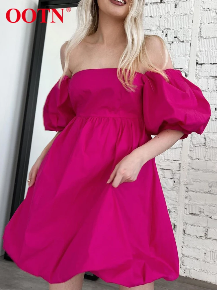 

Женское платье с вырезом лодочкой OOTN, розовое, красное, с рукавами-фонариками, летнее платье, элегантное, без бретелек, сексуальное, ТРАПЕЦИЕ...
