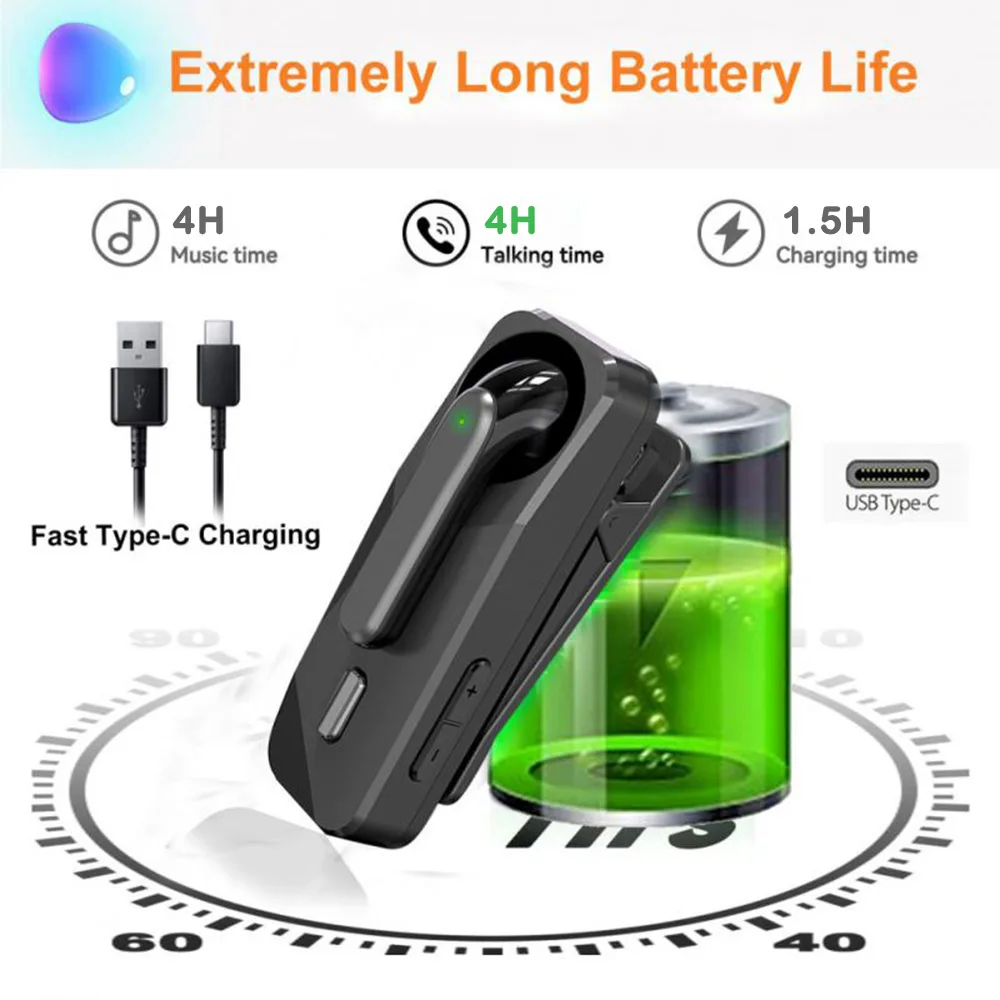 Wireless Bluetooth 5.1 Earphones One Ear Business Headset With Microphone Sports Hook Handsfree Headphone Earbuds For Drive