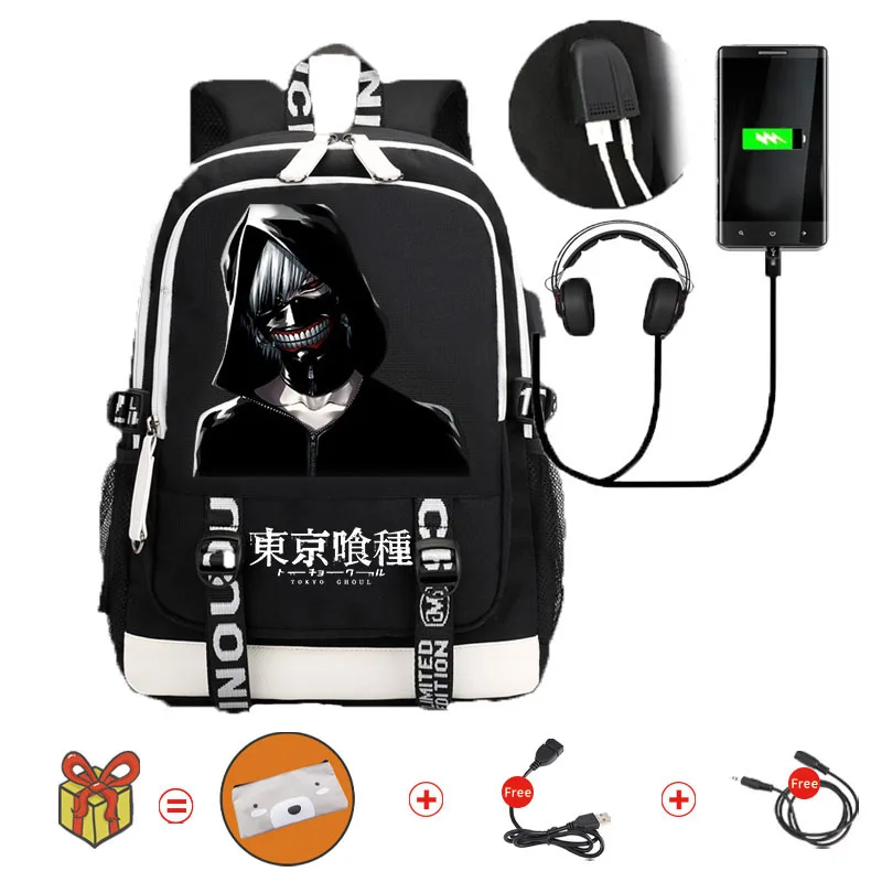 

Hot Japanese Anime Tokyo Ghoul Kaneki Ken Waterproof Bookbags Laptop Rucksack Travel USB Backpack Large Capacity For School