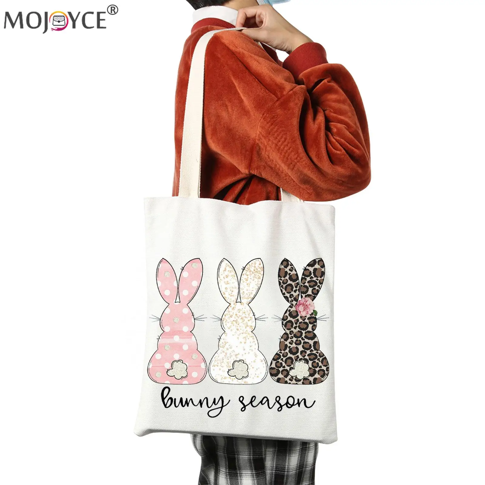 

Casual Aall-match Women Canvas Shoulder Underarm Tote Bag Fashion Rabbit Pattern Large Capacity Shopping Handbags