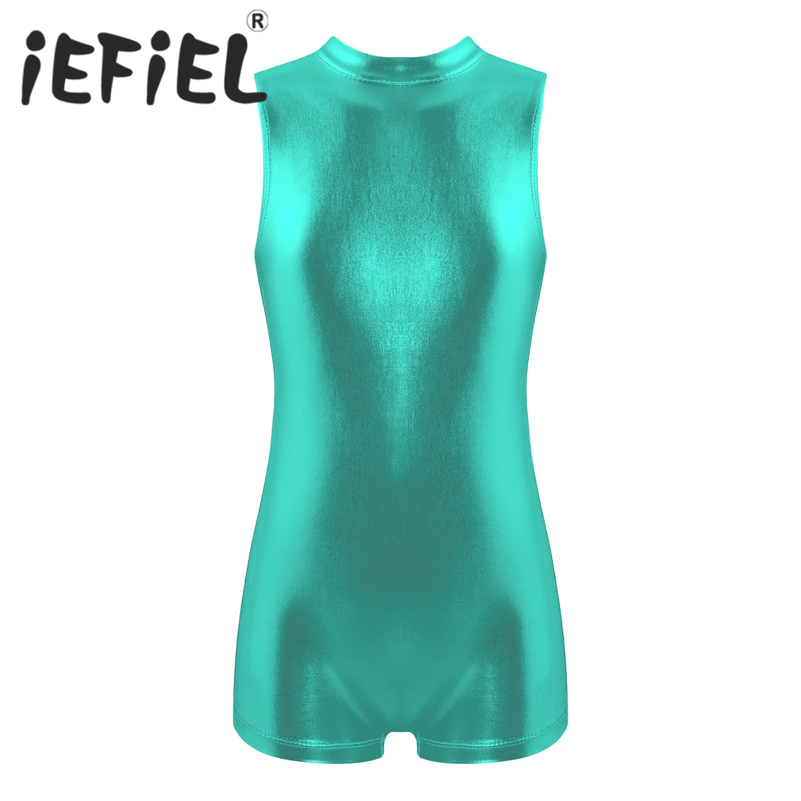 

Детский спортивный комбинезон для гимнастики и тренировок, однотонный Блестящий трико с металлическим блеском, без рукавов, с вырезом на сп...