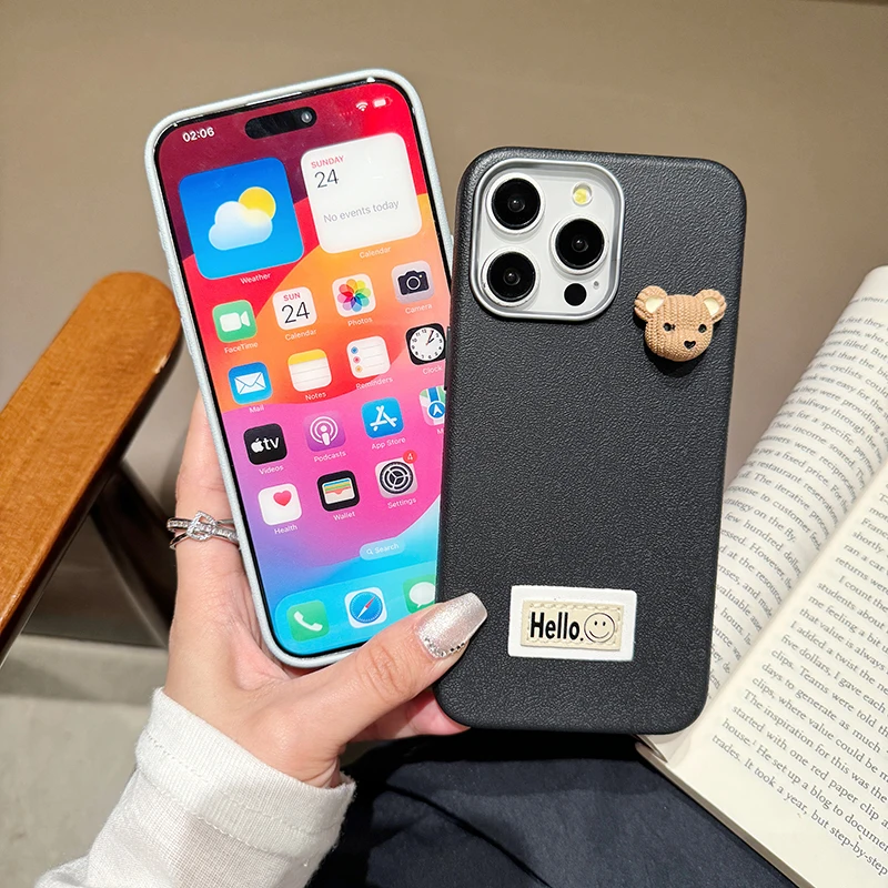 Силиконовый чехол для телефона с милым 3D медведем и узором личи iPhone 15 16 11 12 13 14 Pro Max