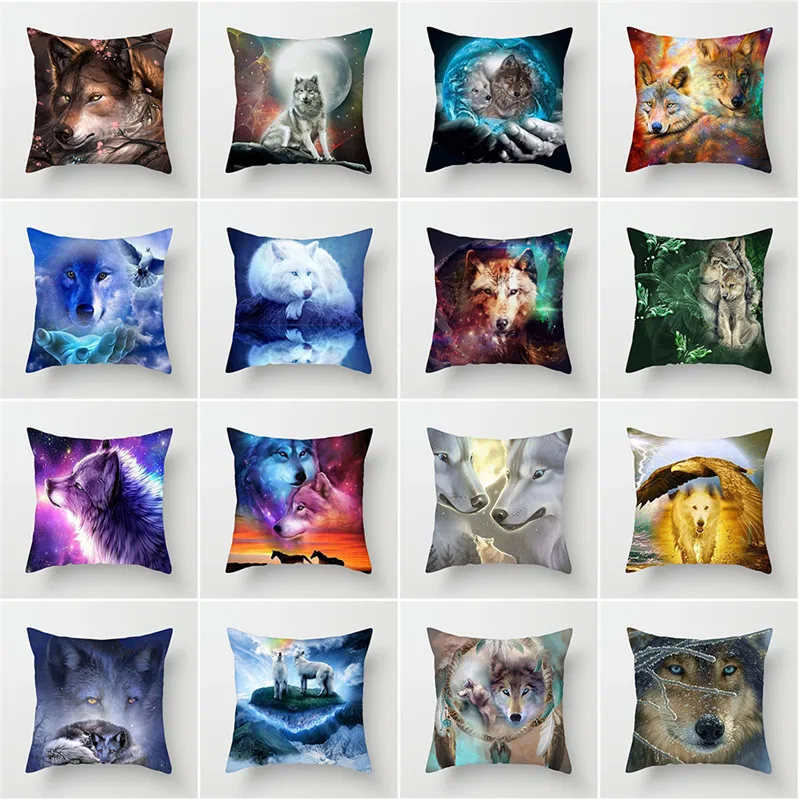 

Wild Animals Printed Cushion Cover Wolf King Photo Pillow Covers for Home Sofa Decorative Throw Pillow Cases