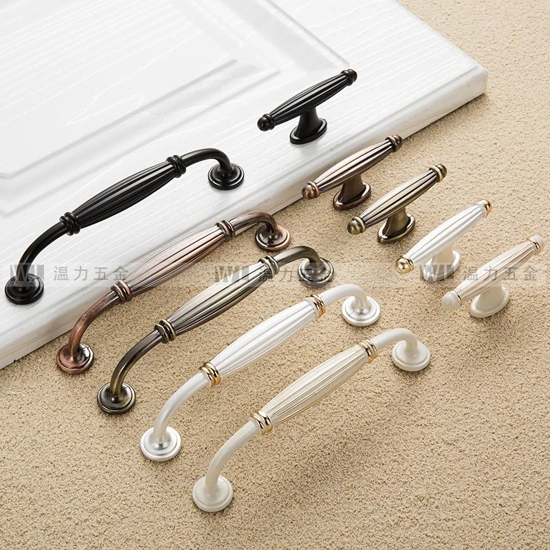 

Zinc Alloy Handle American Black Drawer Cabinet Door Handle Ivory White Cyan Red Ancient Gold and Silver Modern Simple Furniture