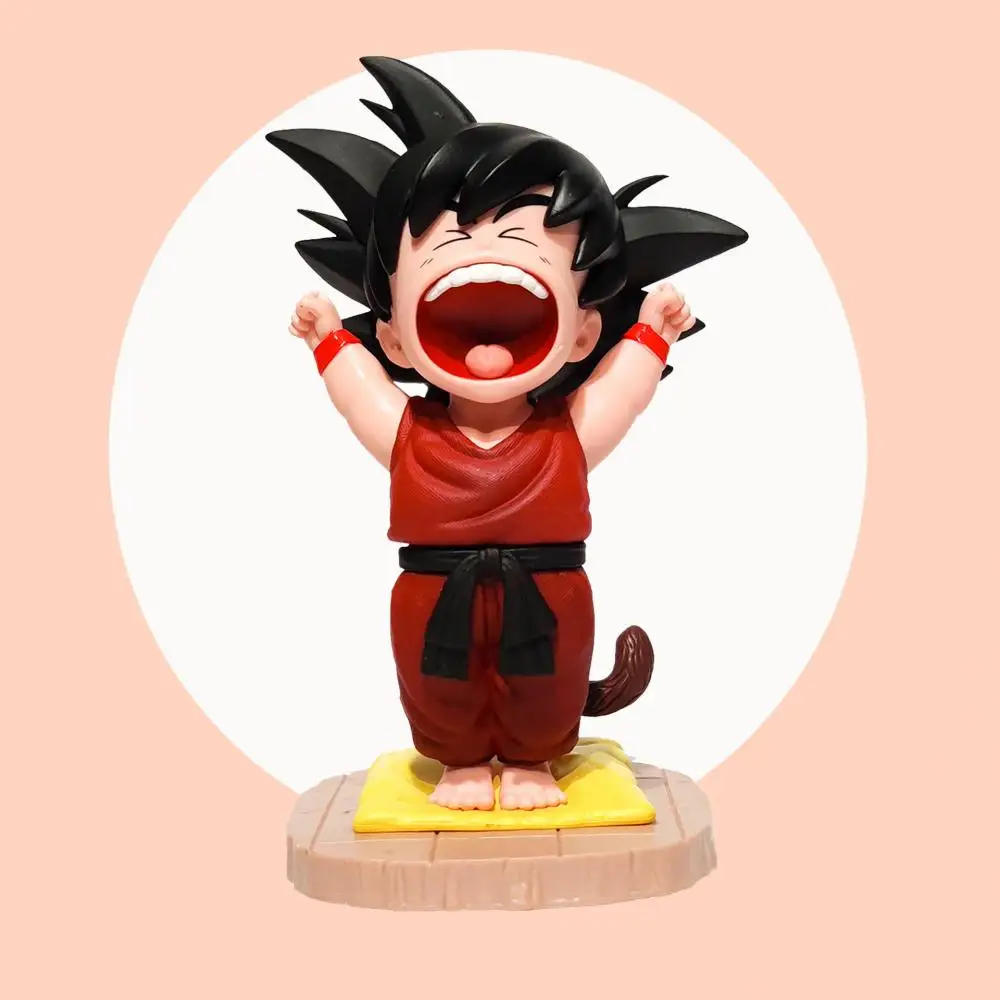 

15Cm Cute Dragon Ball Anime Figure Good Morning Yawn Monkey King Childhood Monkey King Standing Doll Handmade Decorations