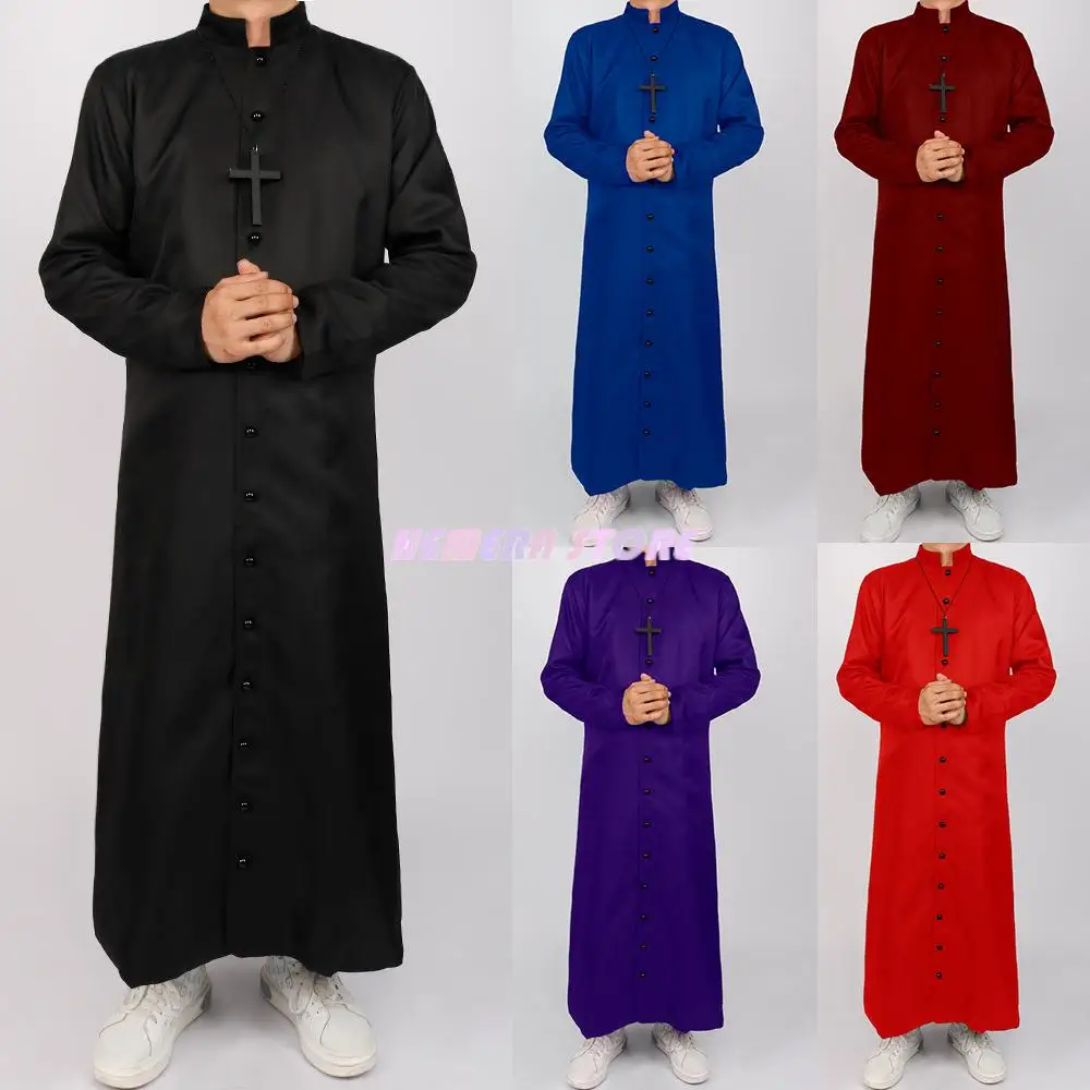 

Adult Black Noble Priest Costume Men Religious Pastor Father Costumes Halloween Purim Party Mardi Gras Fancy Dress