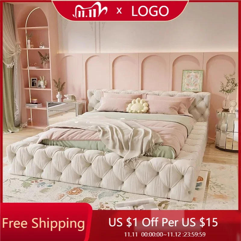 Эстетические кровати в скандинавском стиле минималистичные двойные аксессуары