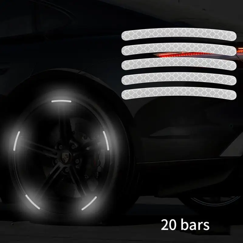 

20PCS Car Wheel Hub Reflective Sticker Tire Rim Reflective Strips Luminous For Night Driving Car Bike Motorcycle Wheel Sticker