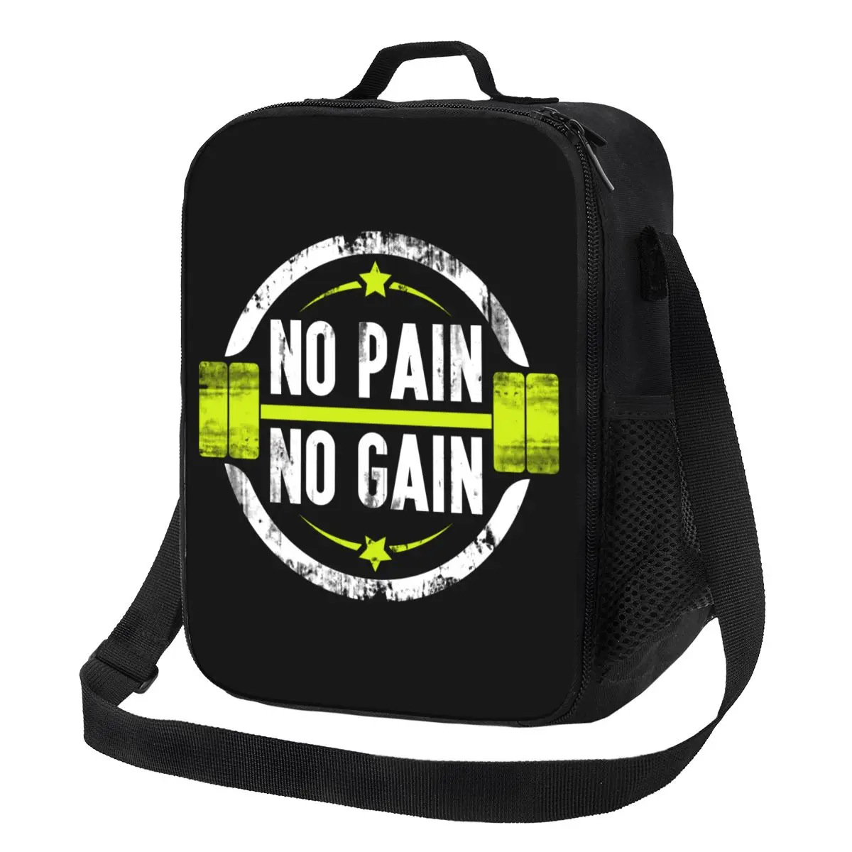 

No Pain No Gain Insulated Lunch Tote Bag for Women Bodybuilding Fitness Gym Portable Thermal Cooler Food Bento Box School