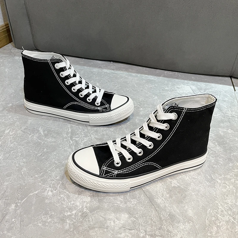 Women's Casual Canvas Shoes 2023 Spring Autumn Designer Brand Lace-up Sport Shoes High-Top Non-Slip Sneakers Zapatos De Mujer